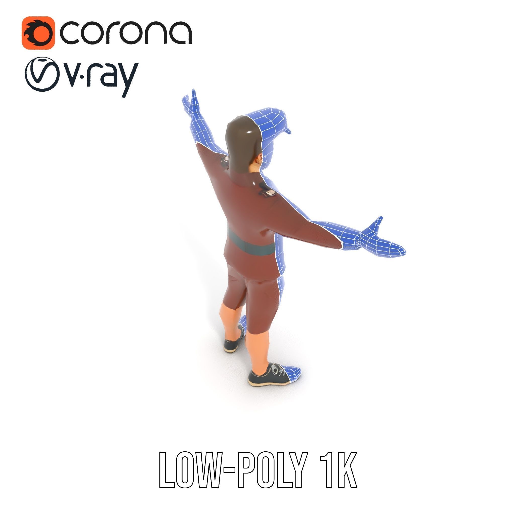 Animated D Character Model in Brown Uniform  Rigged and Animated Low-poly 3D model_25