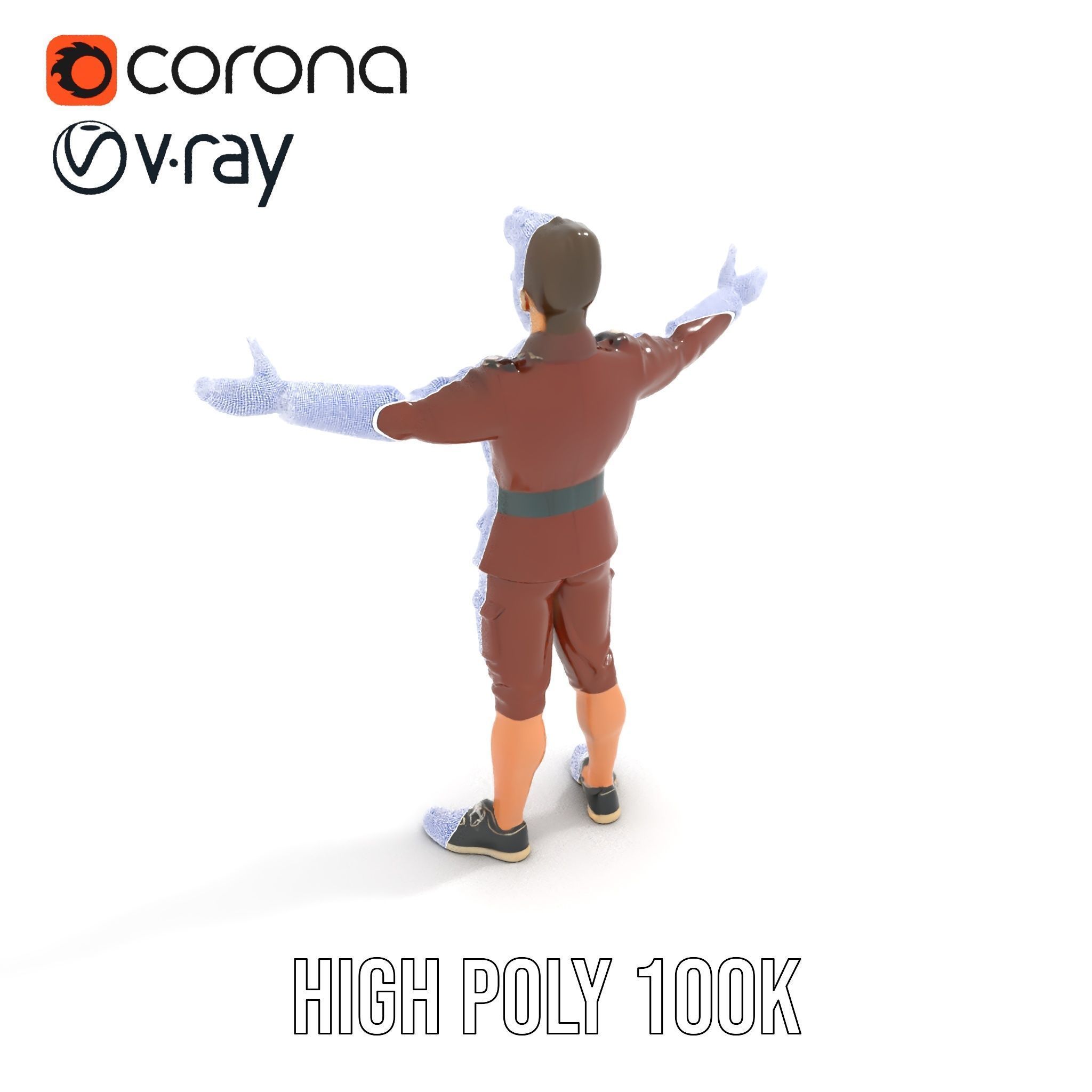 Animated D Character Model in Brown Uniform  Rigged and Animated Low-poly 3D model_34