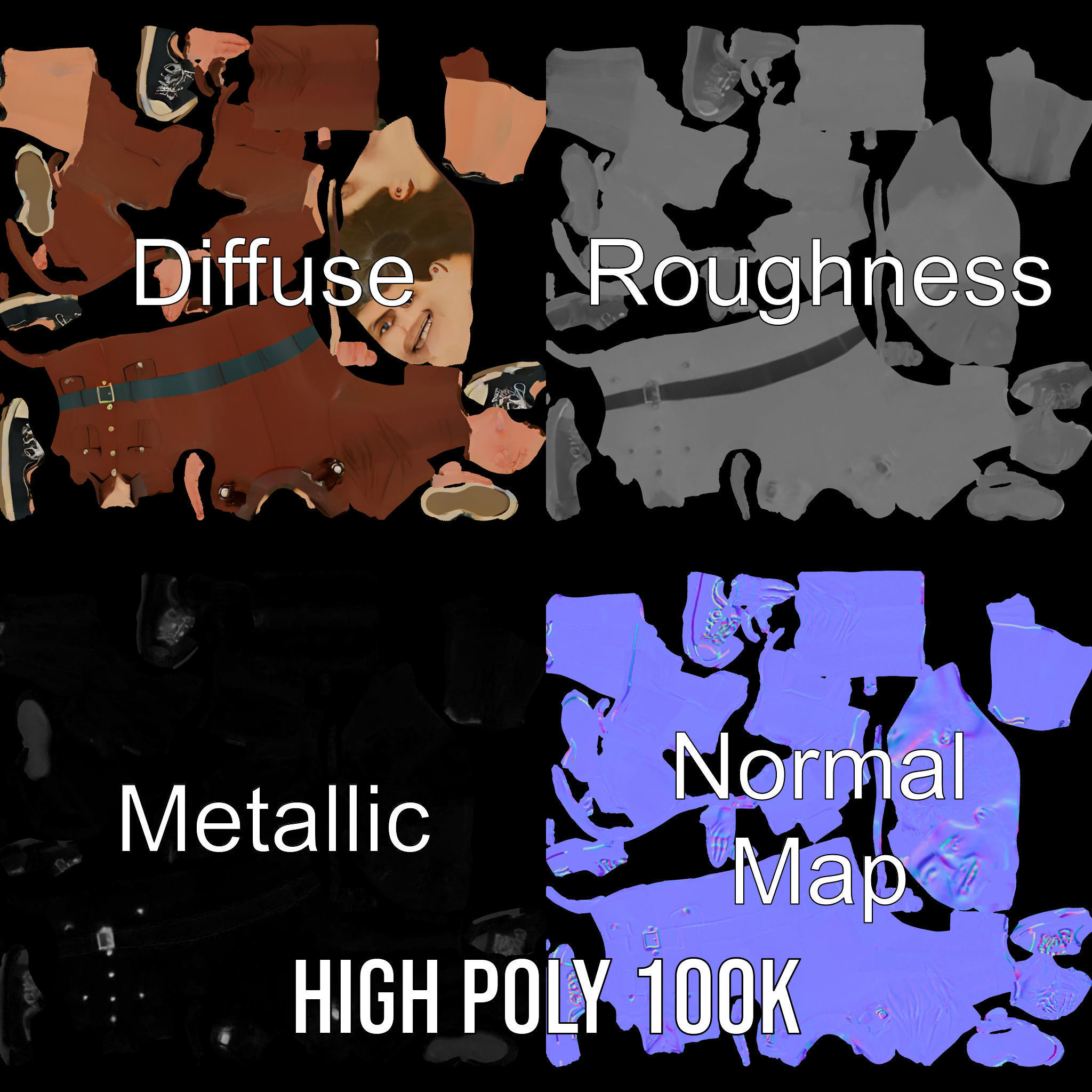 Animated D Character Model in Brown Uniform  Rigged and Animated Low-poly 3D model_3