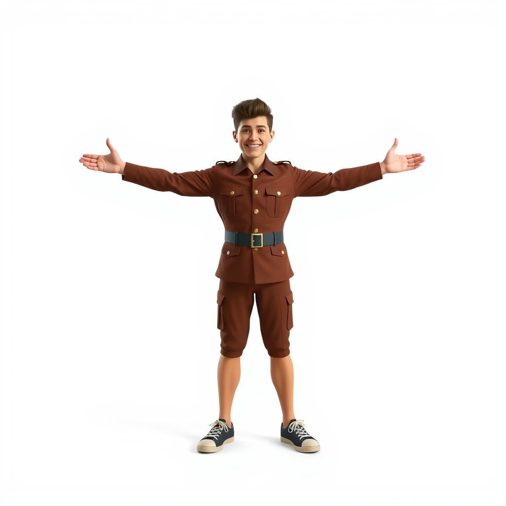 Animated D Character Model in Brown Uniform  Rigged and Animated Low-poly 3D model_2