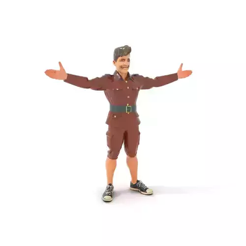 Animated D Character Model in Brown Uniform  Rigged and Animated