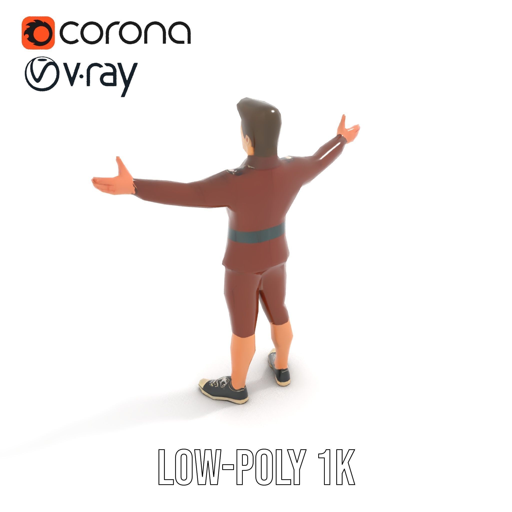 Animated D Character Model in Brown Uniform  Rigged and Animated Low-poly 3D model_11