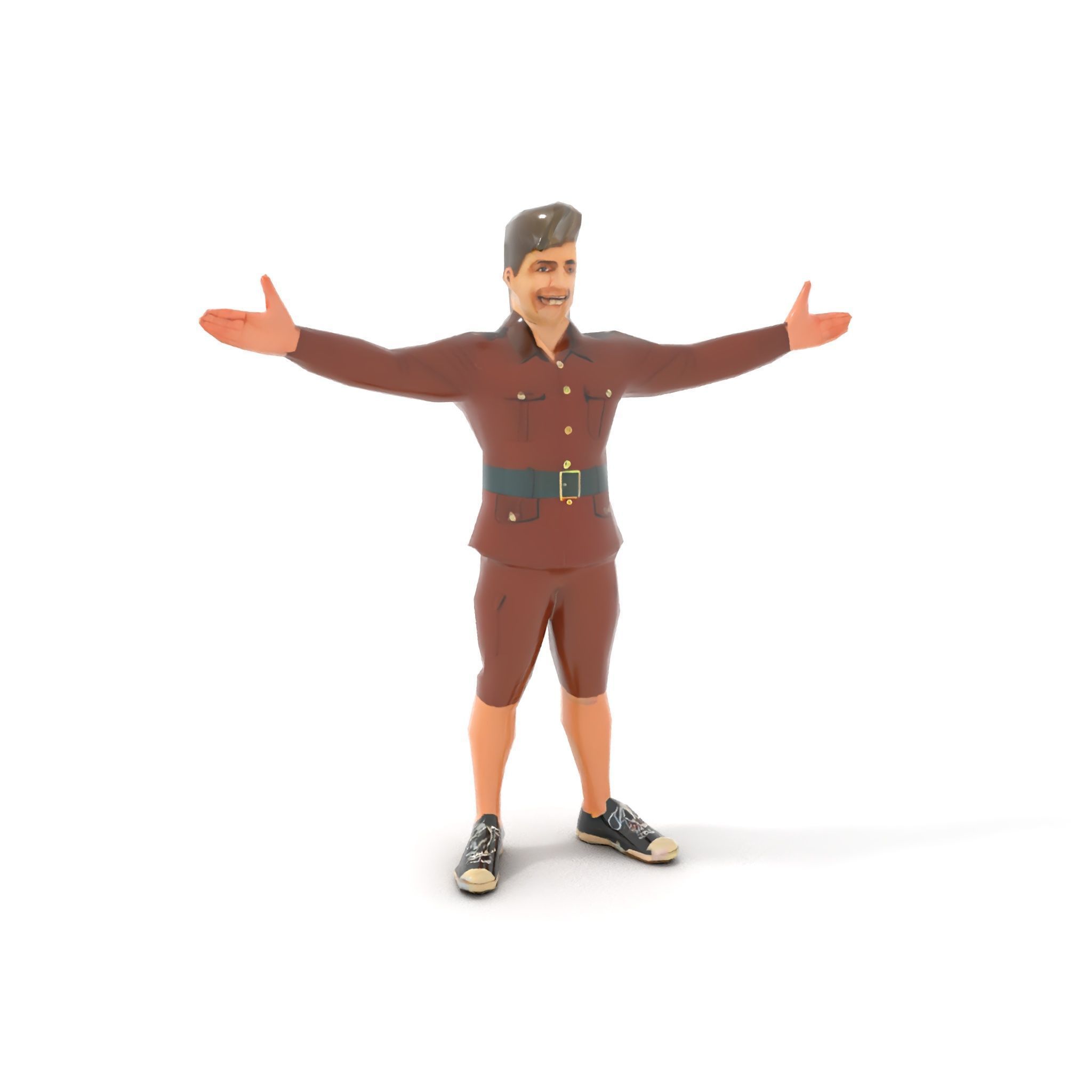 Animated D Character Model in Brown Uniform  Rigged and Animated Low-poly 3D model_8