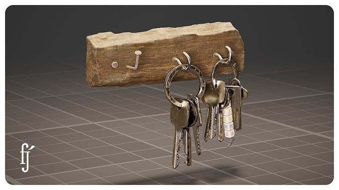 Makeshift Wooden Key Holder with Keys 3D model