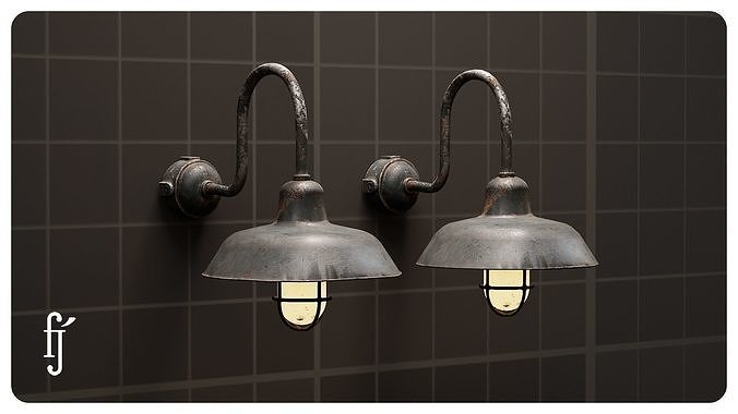 Old Rusty Industrial Gooseneck Wall Lamp Low-poly 3D model