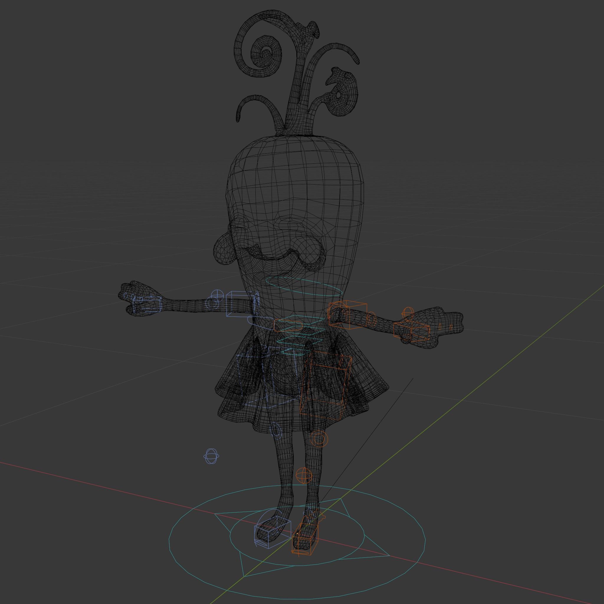 Smiling Carrot Character with Floral Dress Rigged and Animated Low-poly 3D model_5