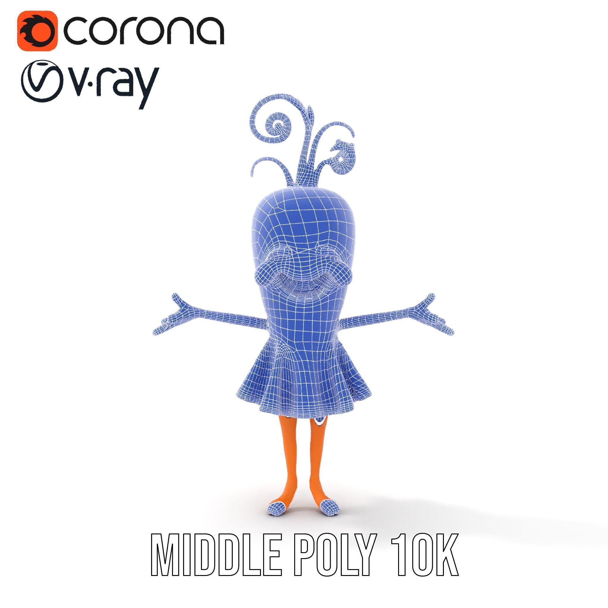 Smiling Carrot Character with Floral Dress Rigged and Animated Low-poly 3D model_32