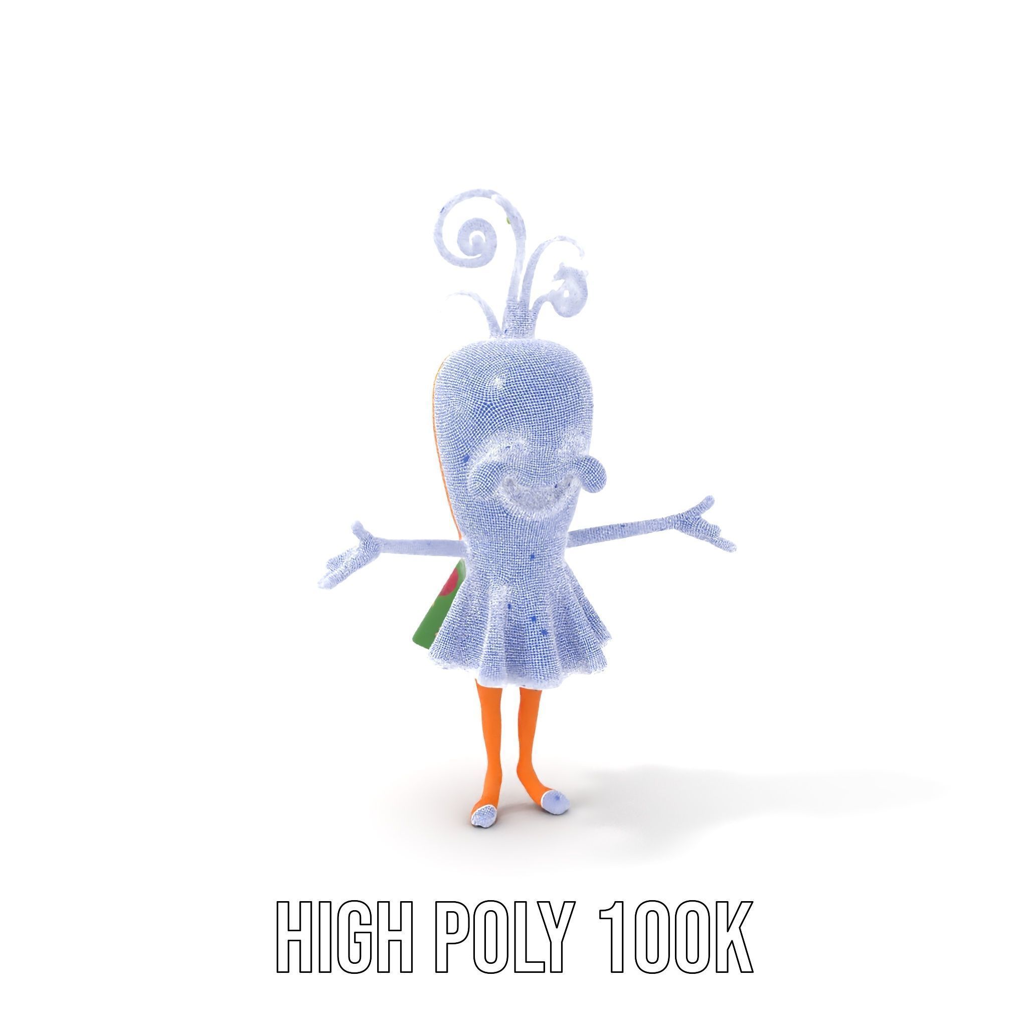 Smiling Carrot Character with Floral Dress Rigged and Animated Low-poly 3D model_4