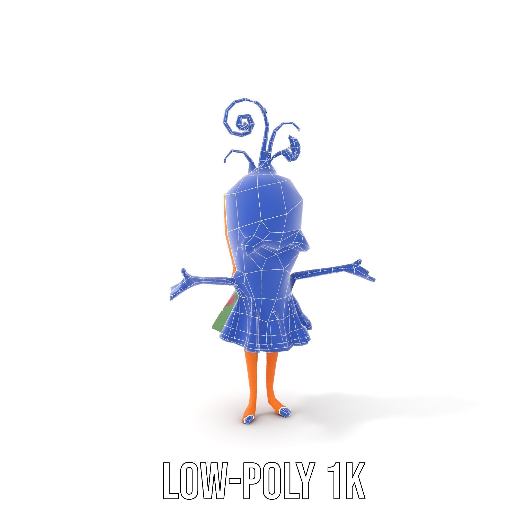 Smiling Carrot Character with Floral Dress Rigged and Animated Low-poly 3D model_8
