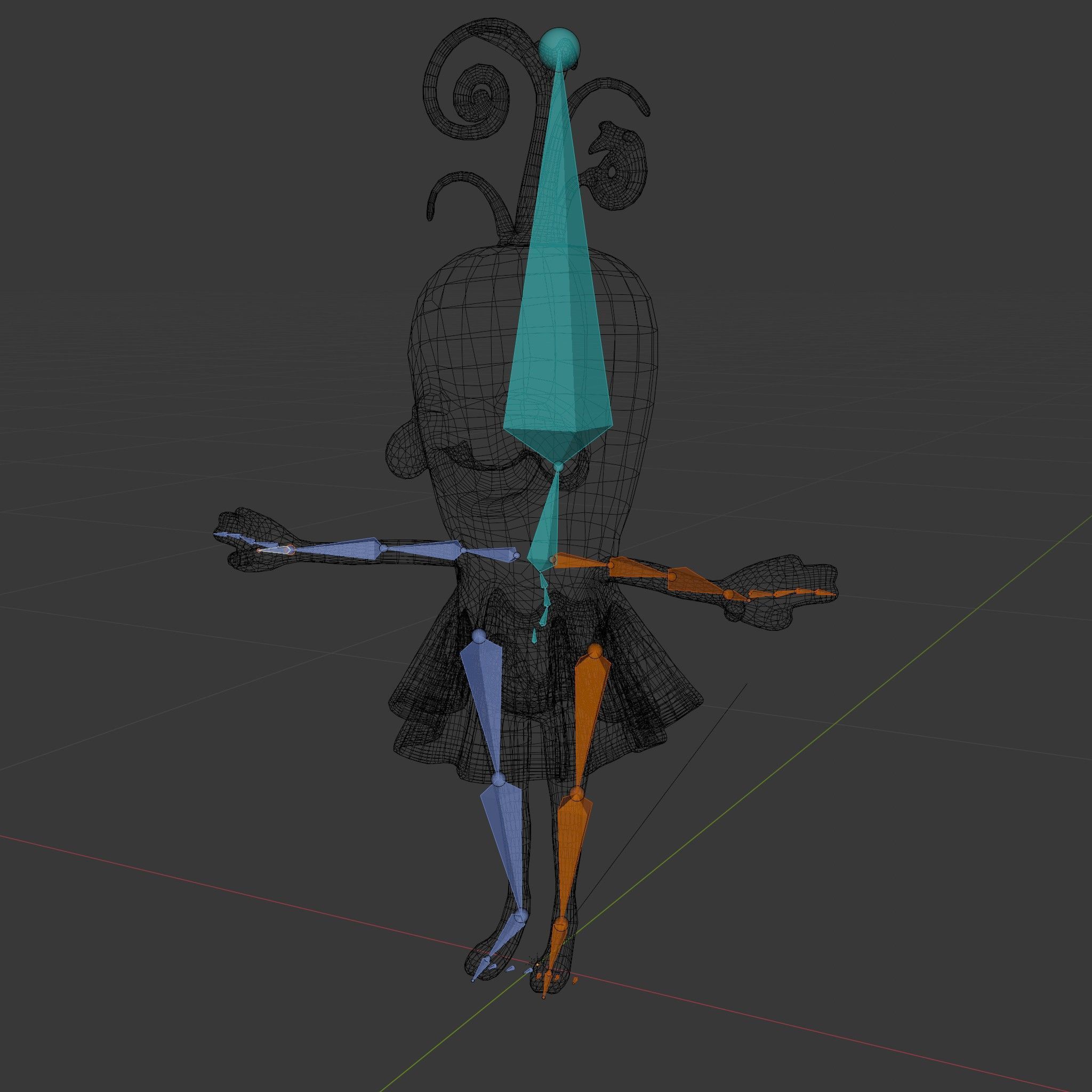 Smiling Carrot Character with Floral Dress Rigged and Animated Low-poly 3D model_6