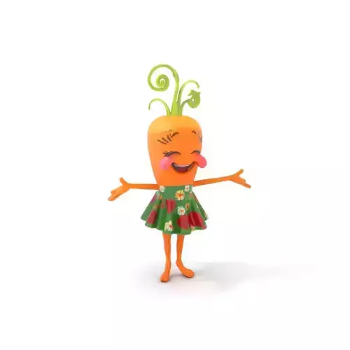 Smiling Carrot Character with Floral Dress Rigged and Animated