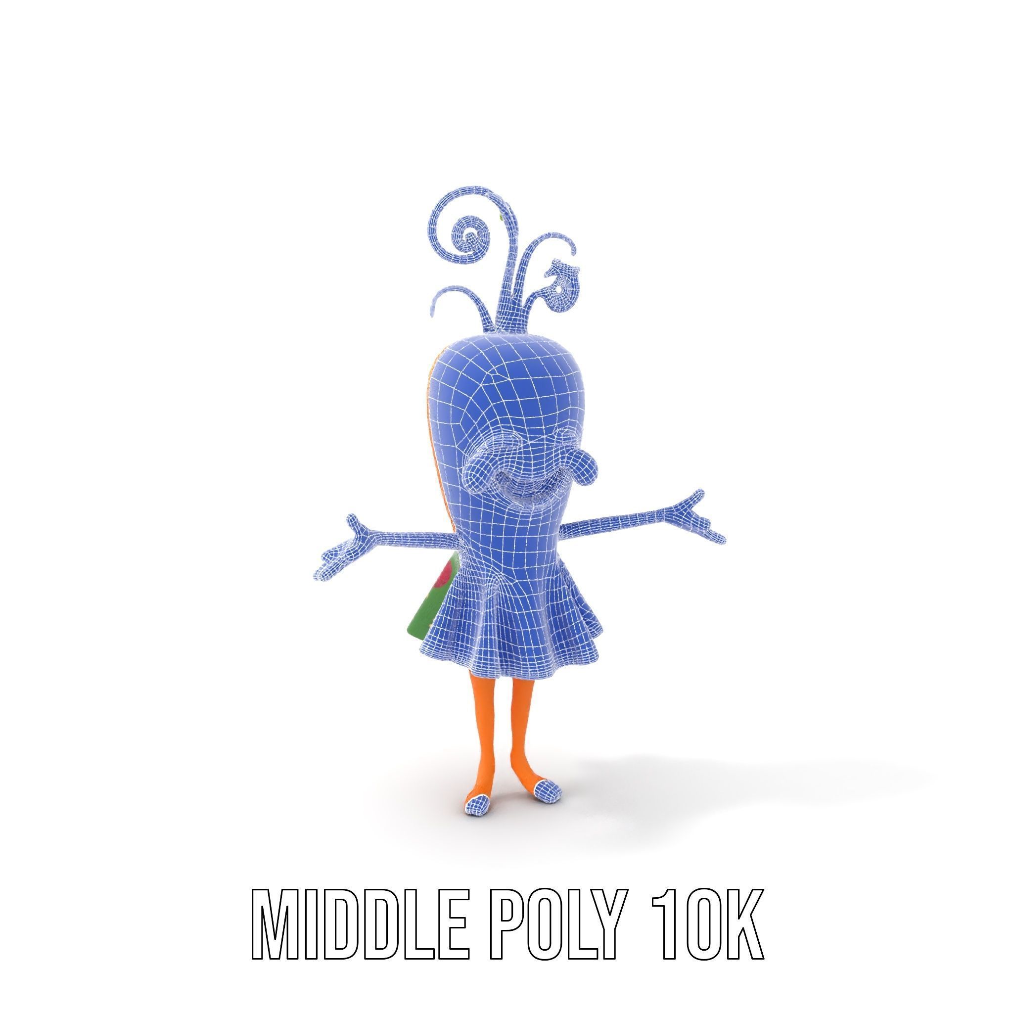 Smiling Carrot Character with Floral Dress Rigged and Animated Low-poly 3D model_26