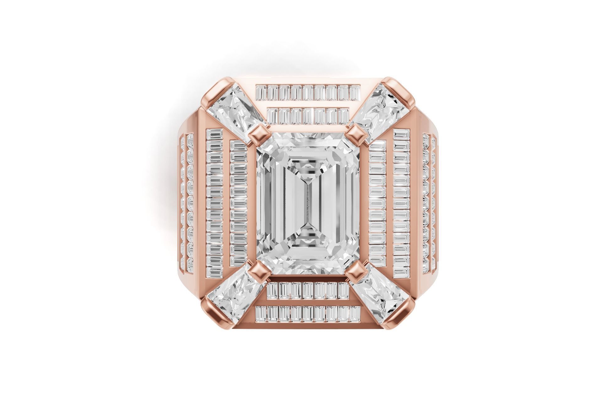 Emerald Shape with Emerald Baguette Diamond - Championship Ring 3D print model_10