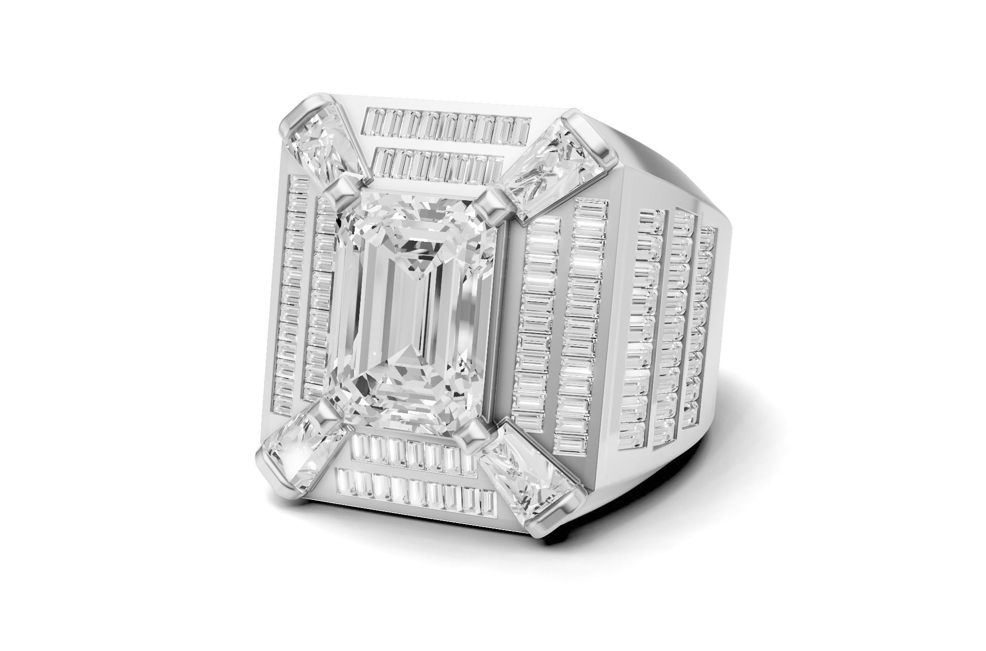 Emerald Shape with Emerald Baguette Diamond - Championship Ring 3D print model_1