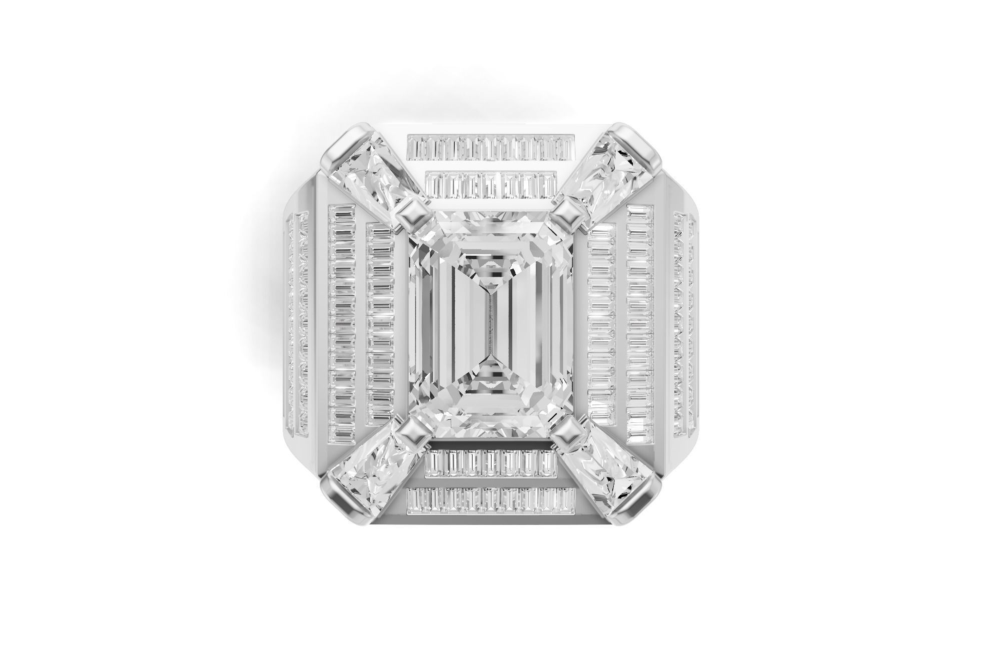 Emerald Shape with Emerald Baguette Diamond - Championship Ring 3D print model_11