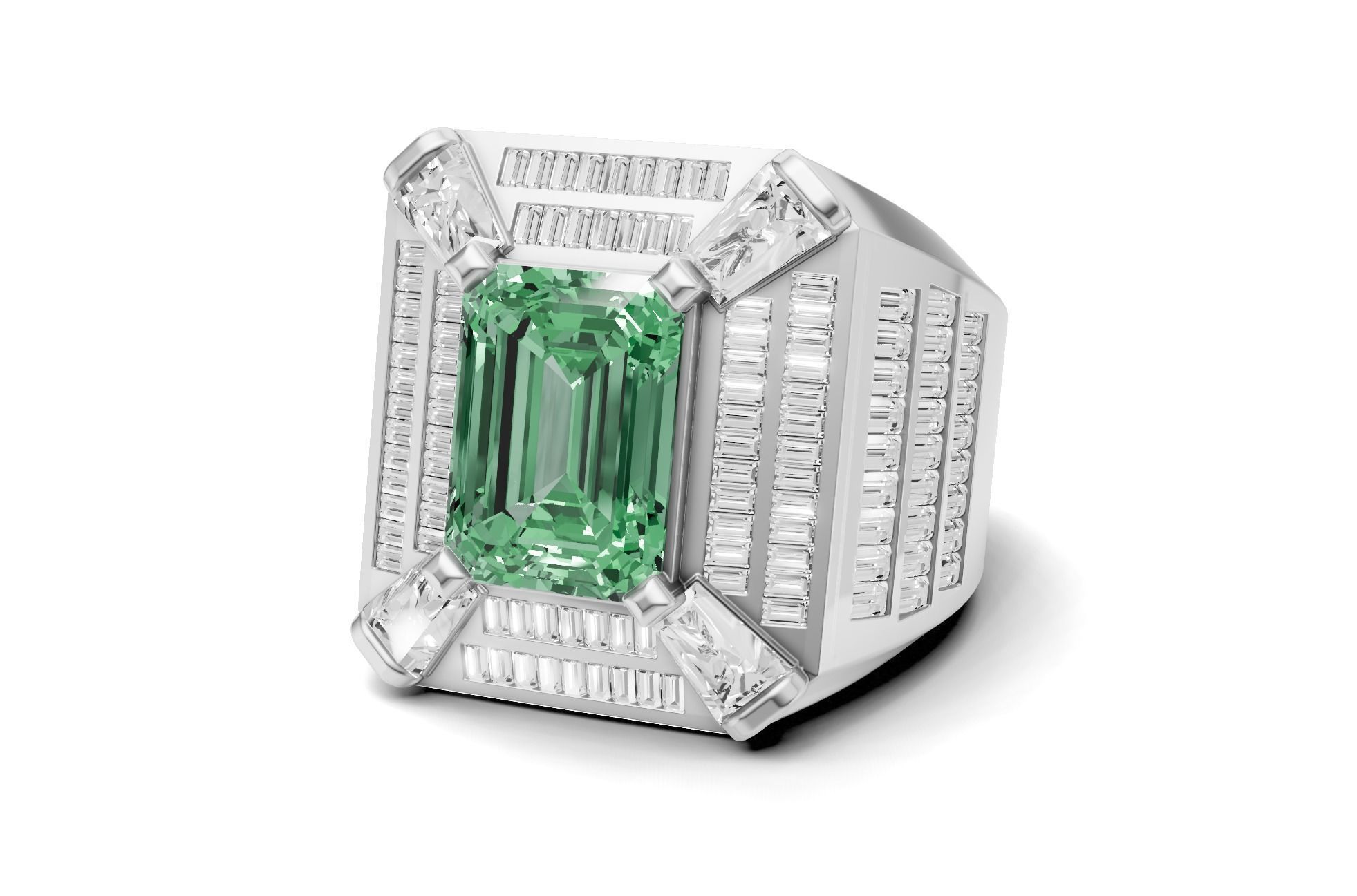 Emerald Shape with Emerald Baguette Diamond - Championship Ring 3D print model_5