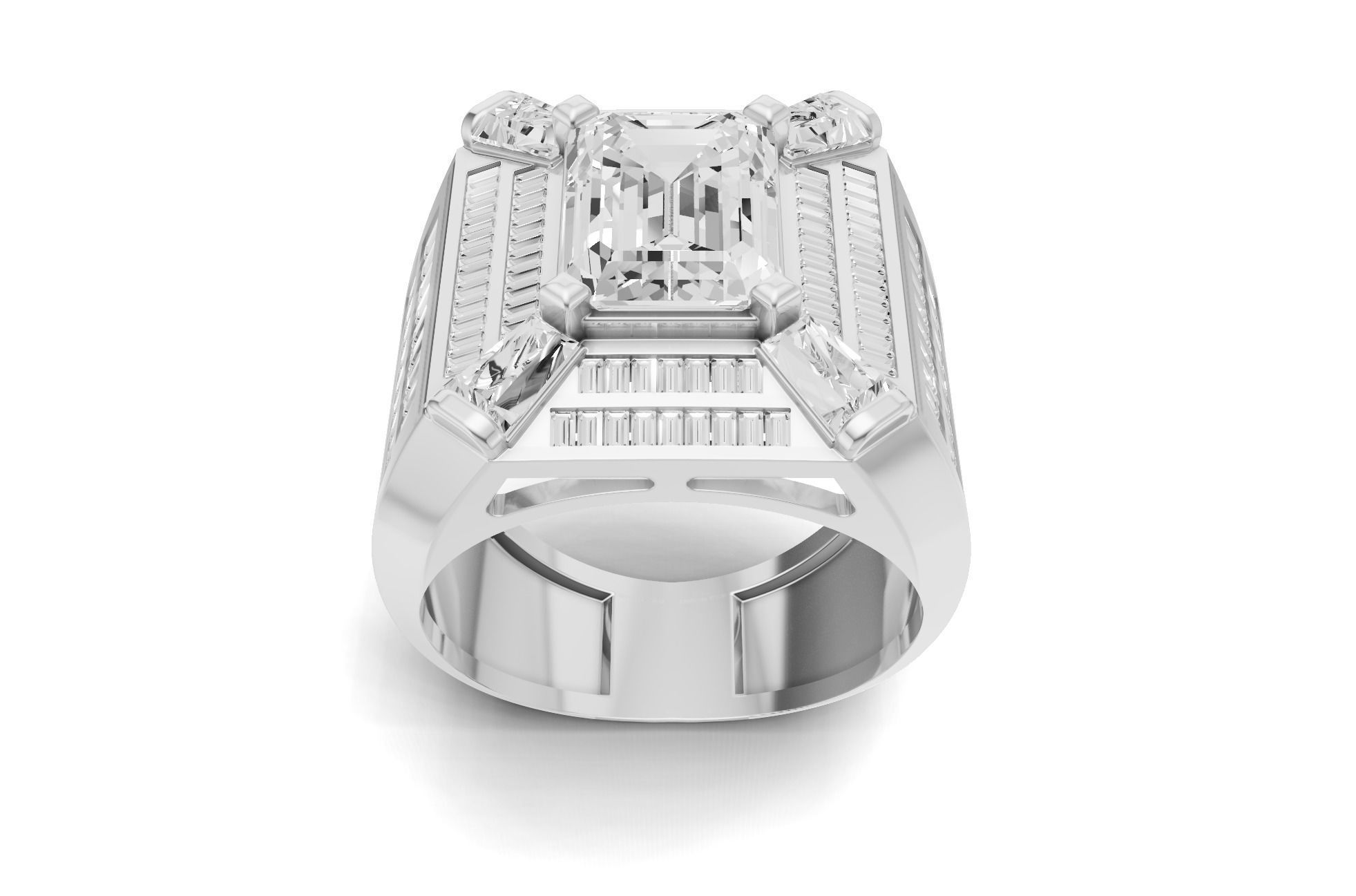 Emerald Shape with Emerald Baguette Diamond - Championship Ring 3D print model_13