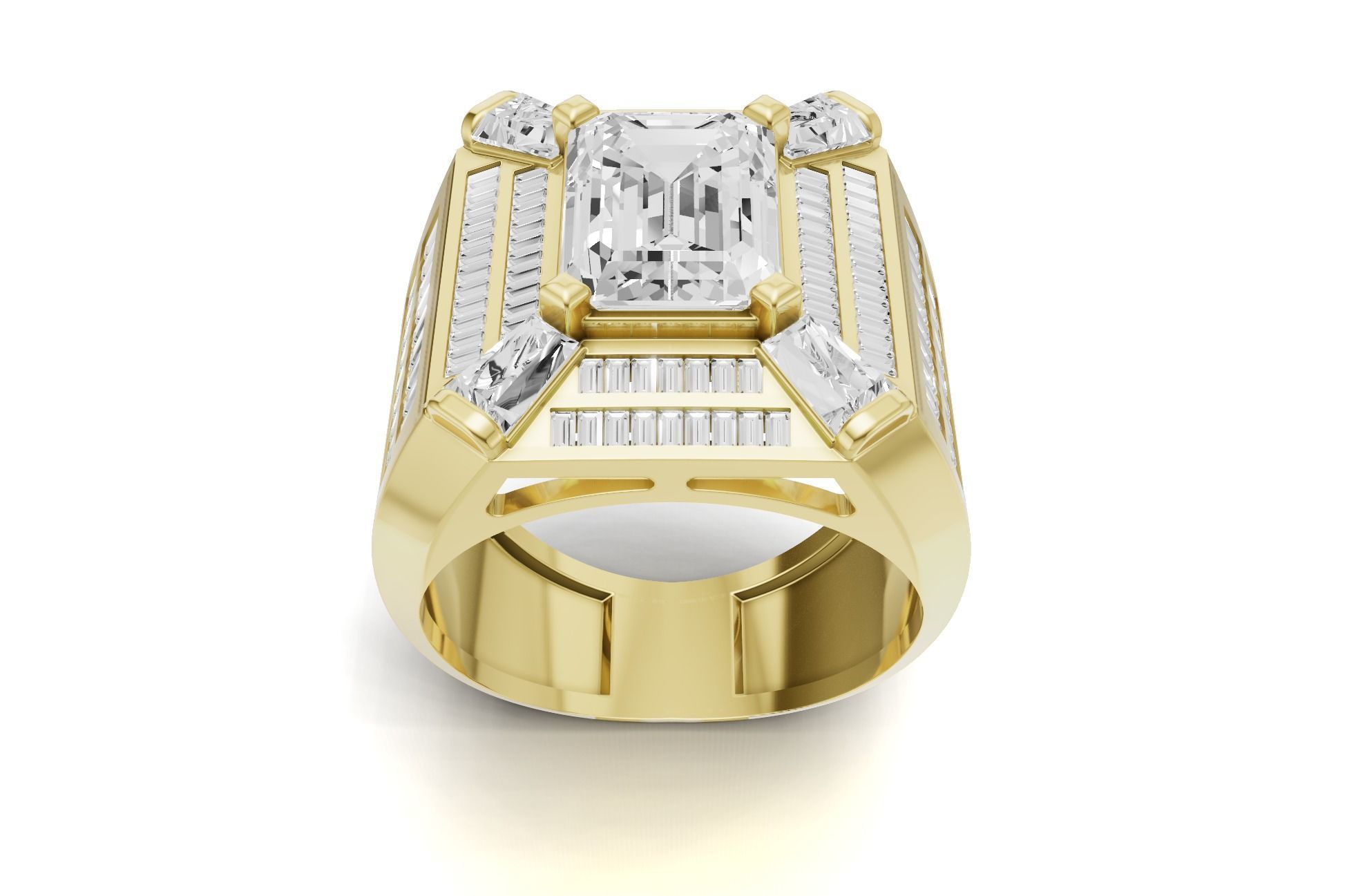 Emerald Shape with Emerald Baguette Diamond - Championship Ring 3D print model_15