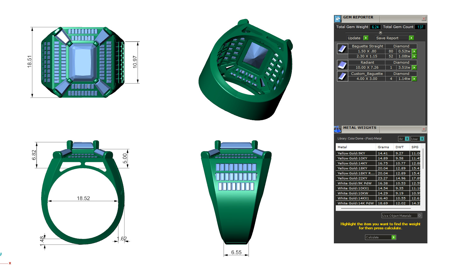 Emerald Shape with Emerald Baguette Diamond - Championship Ring 3D print model_3
