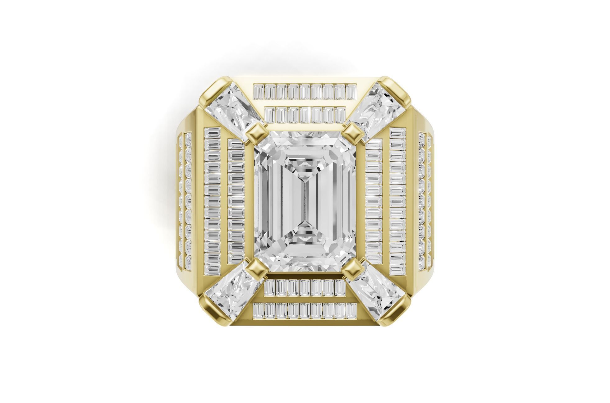 Emerald Shape with Emerald Baguette Diamond - Championship Ring 3D print model_12