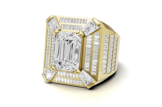 Emerald Shape with Emerald Baguette Diamond - Championship Ring 3D print model