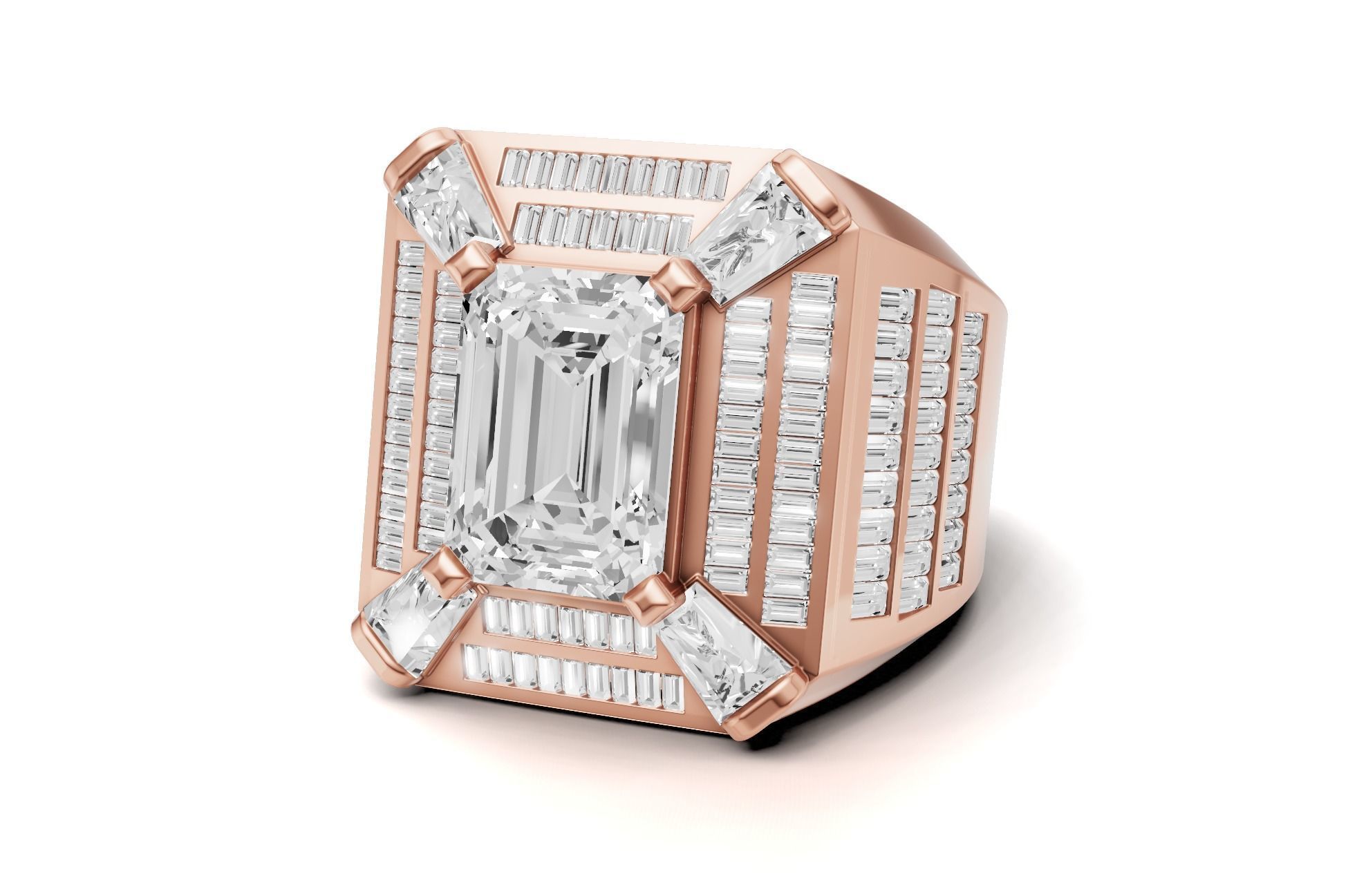 Emerald Shape with Emerald Baguette Diamond - Championship Ring 3D print model_2