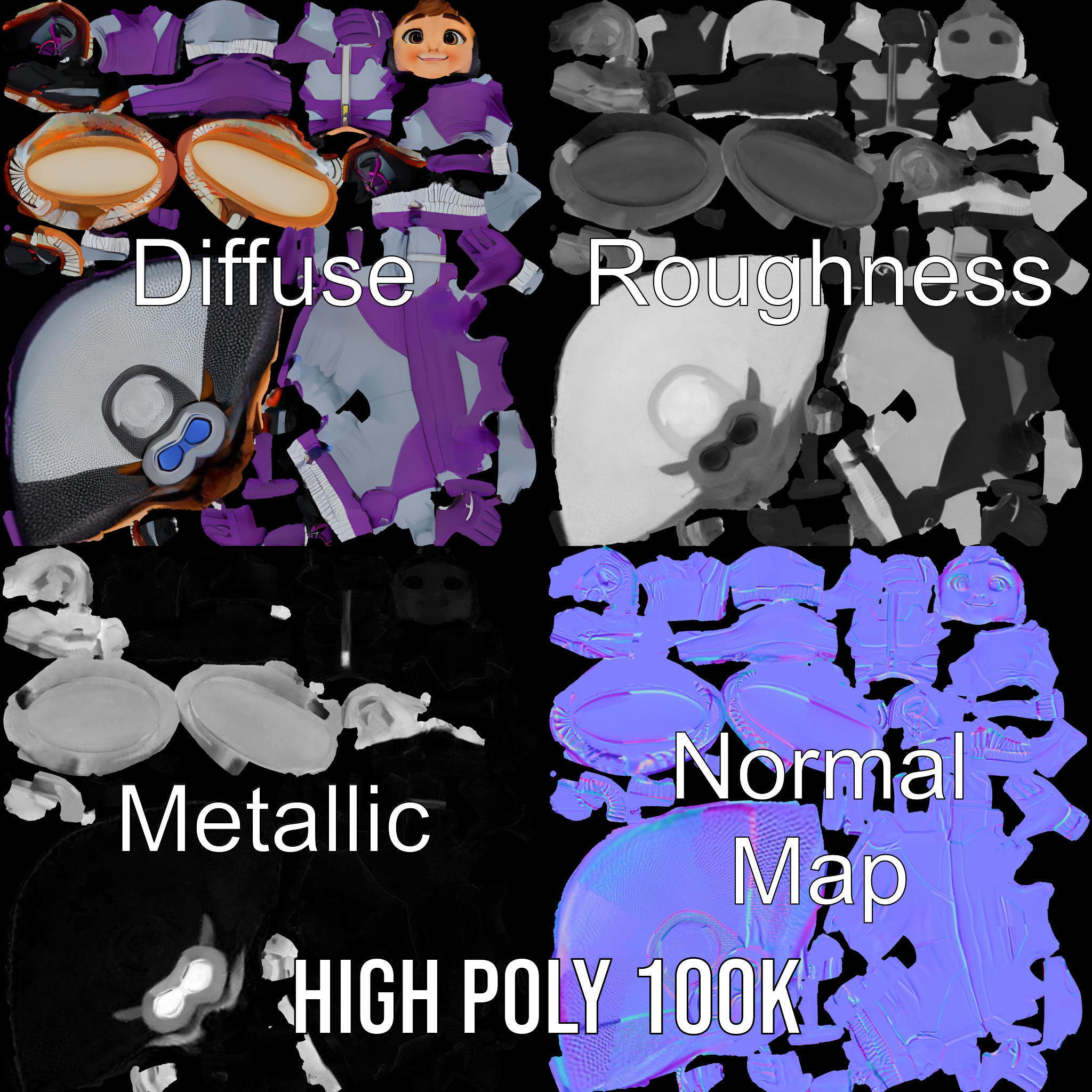 Winter Adventure Kid Rigged and Animated D Character Model Low-poly 3D model_3