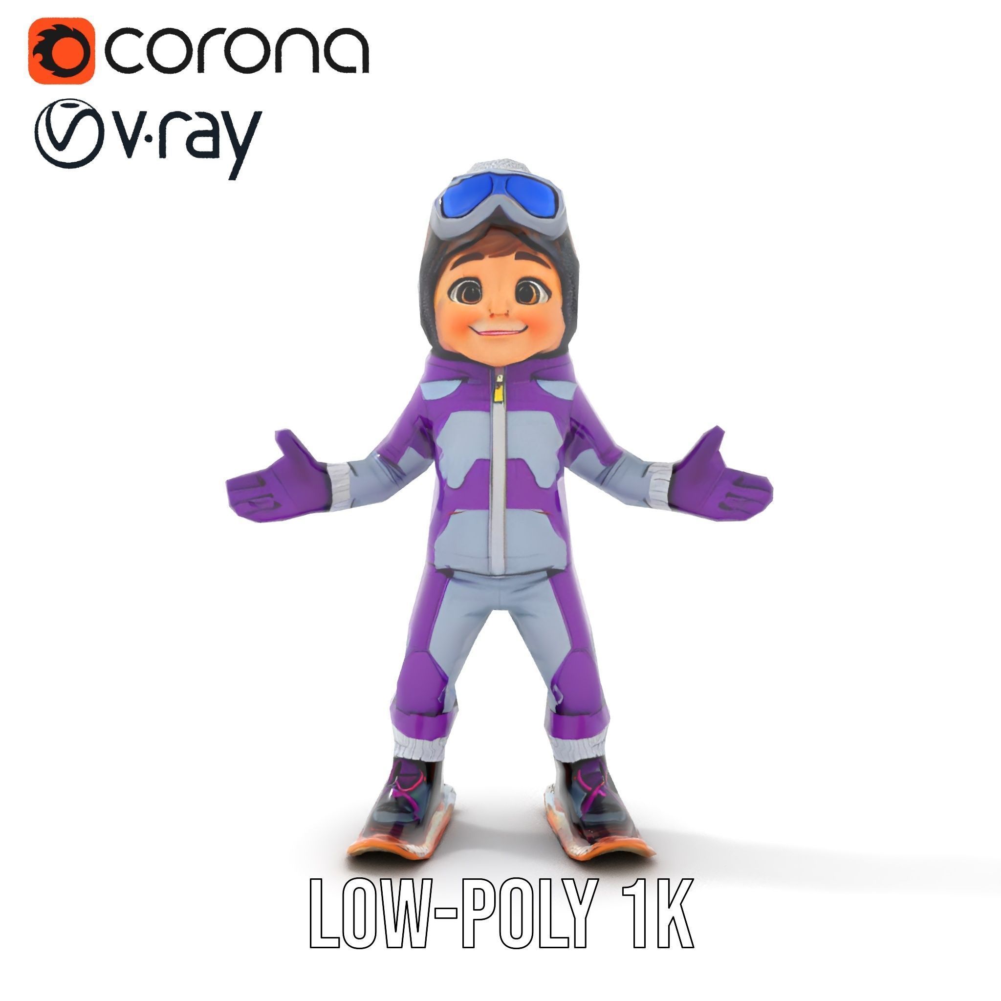 Winter Adventure Kid Rigged and Animated D Character Model Low-poly 3D model_22