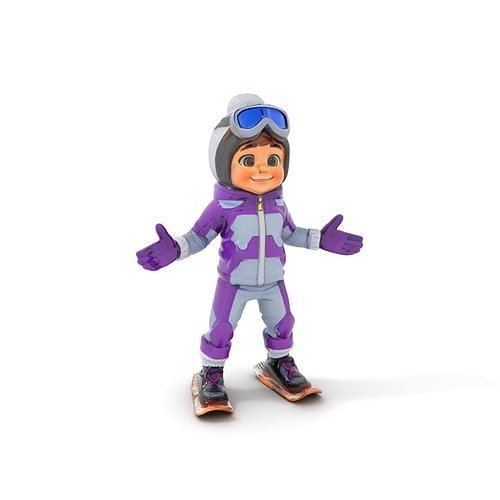 Winter Adventure Kid Rigged and Animated D Character Model Low-poly 3D model