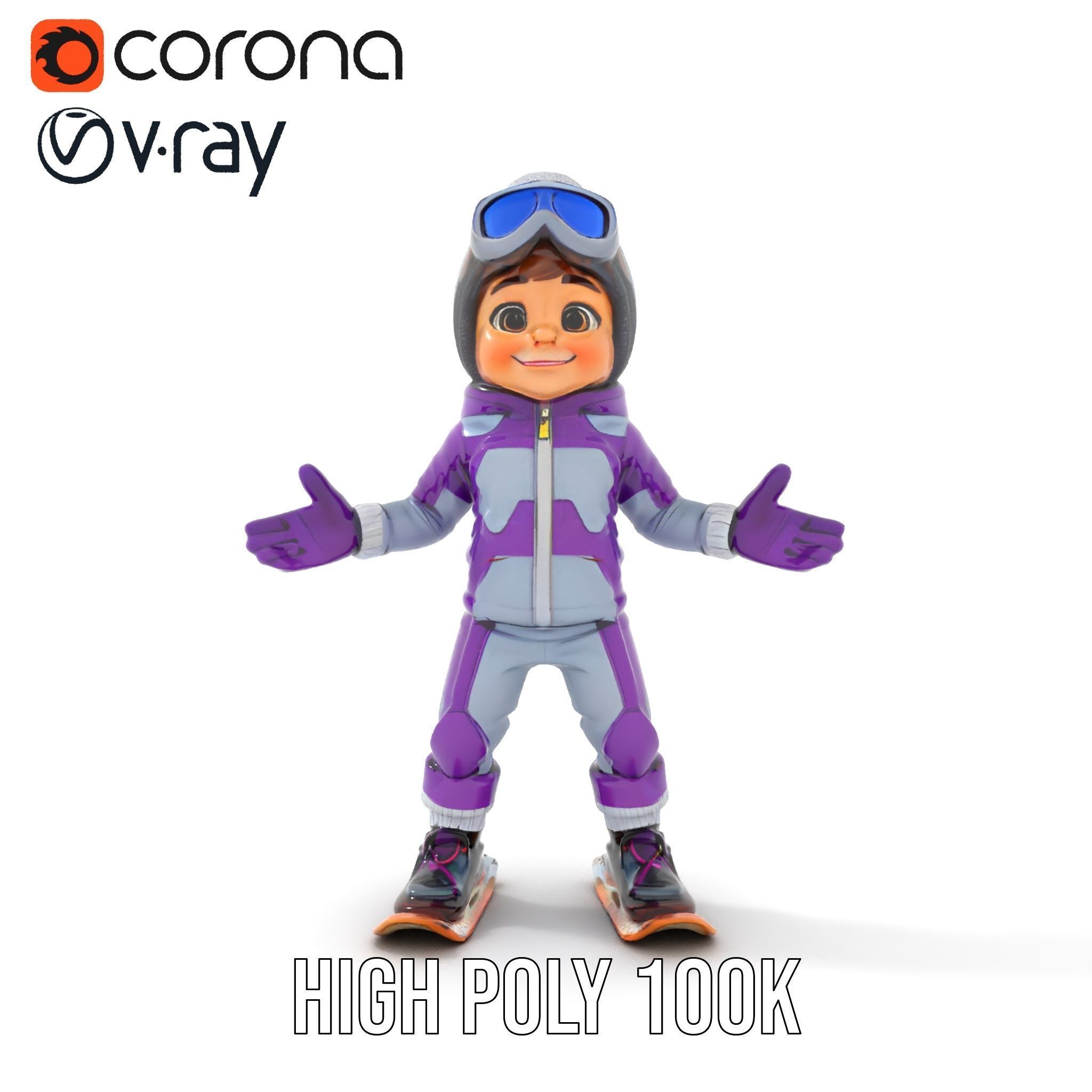 Winter Adventure Kid Rigged and Animated D Character Model Low-poly 3D model_17