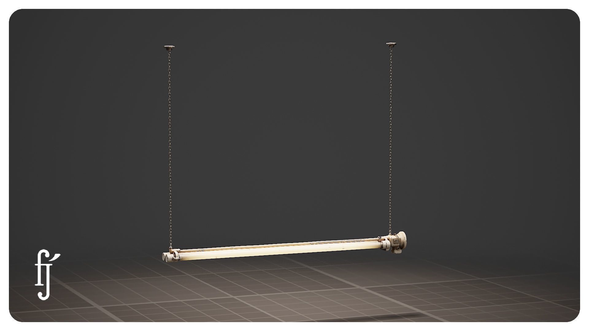 Vintage Factory Fluorescent Ceiling Lamp 3D model_5