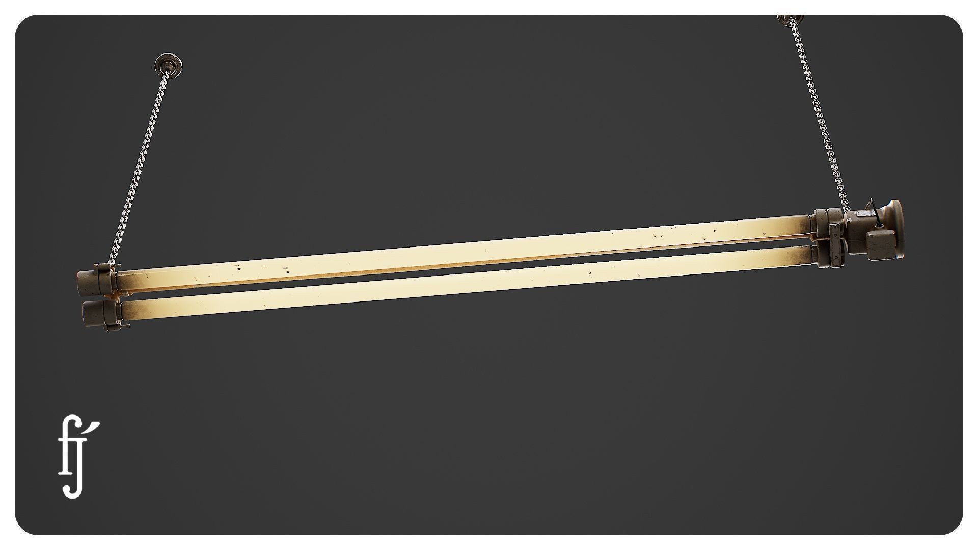 Vintage Factory Fluorescent Ceiling Lamp 3D model_4