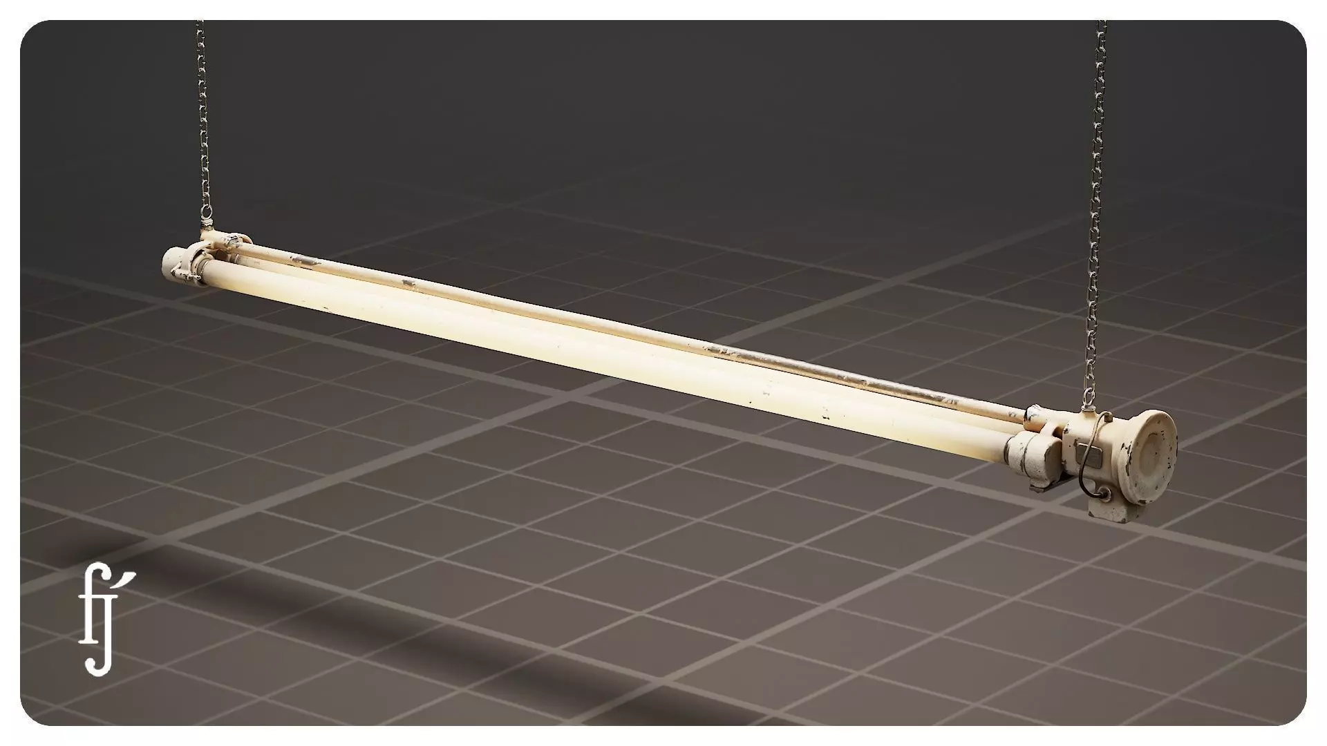 Vintage Factory Fluorescent Ceiling Lamp 3D model_0