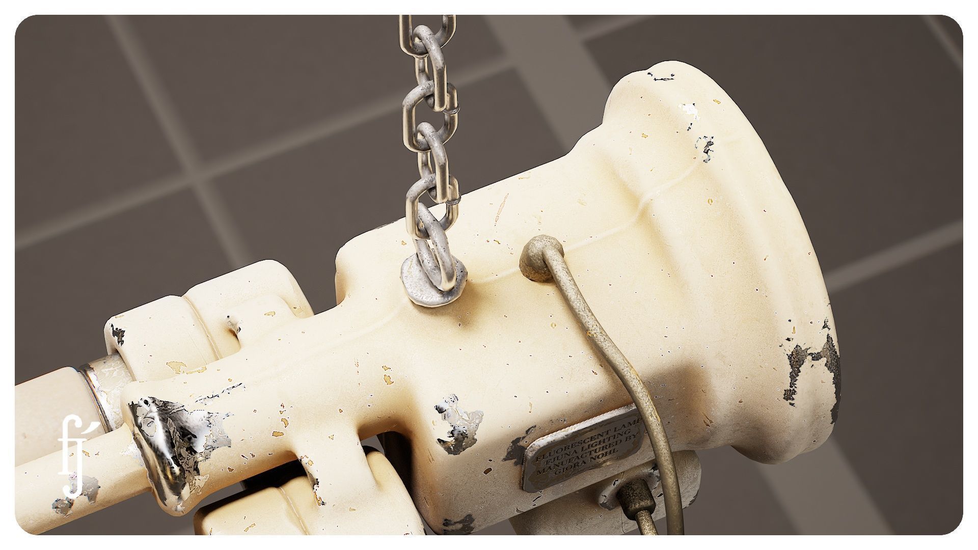 Vintage Factory Fluorescent Ceiling Lamp 3D model_9