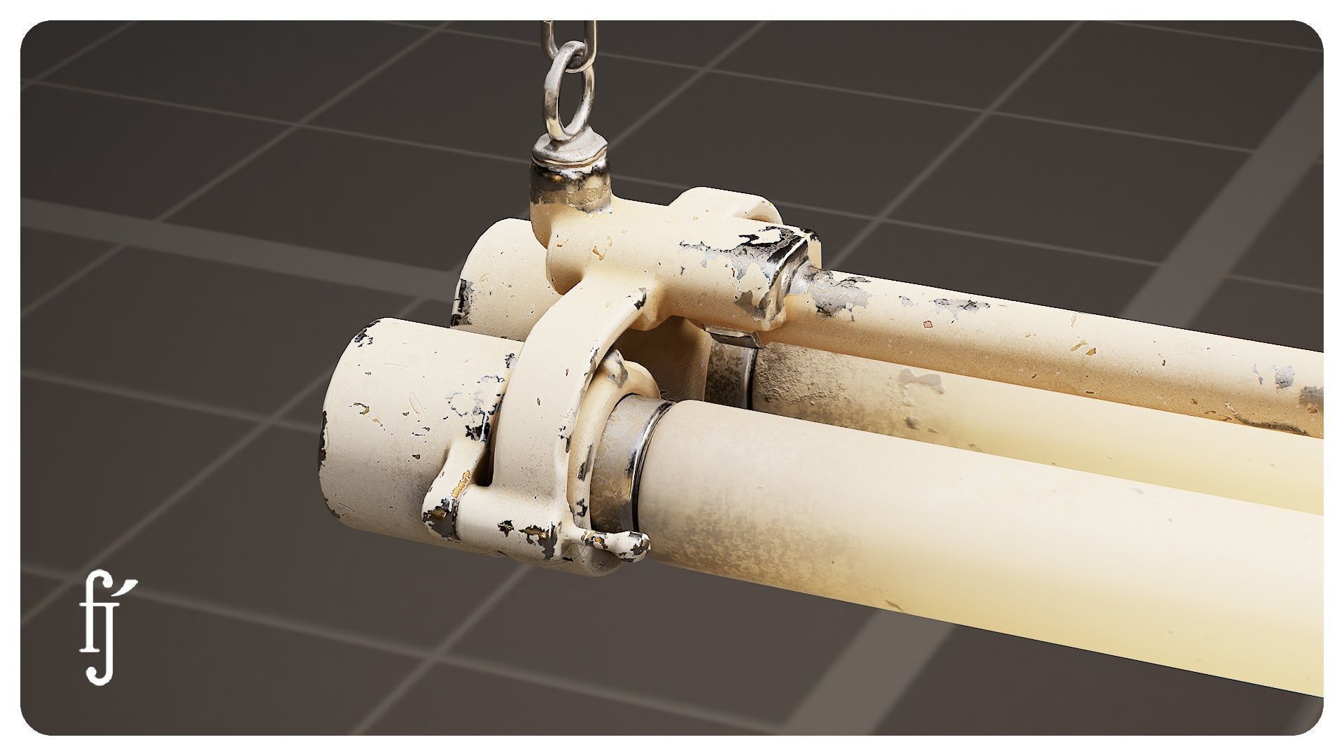 Vintage Factory Fluorescent Ceiling Lamp 3D model_7