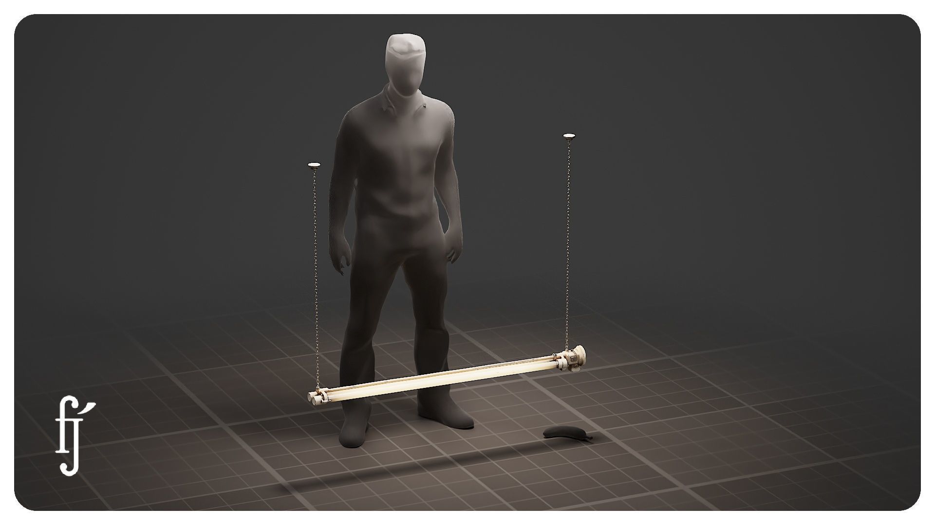 Vintage Factory Fluorescent Ceiling Lamp 3D model_10