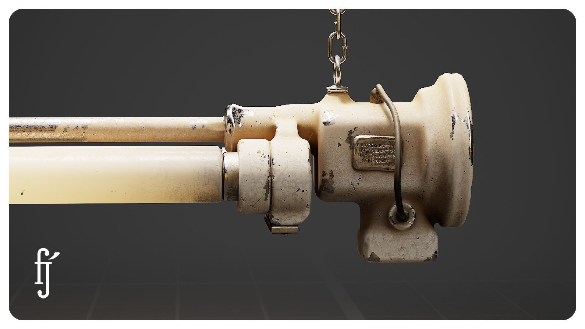 Vintage Factory Fluorescent Ceiling Lamp 3D model_6