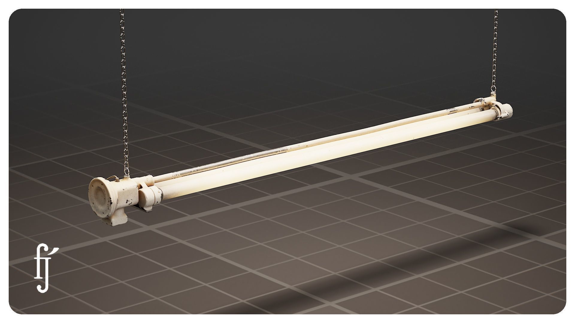 Vintage Factory Fluorescent Ceiling Lamp 3D model_3
