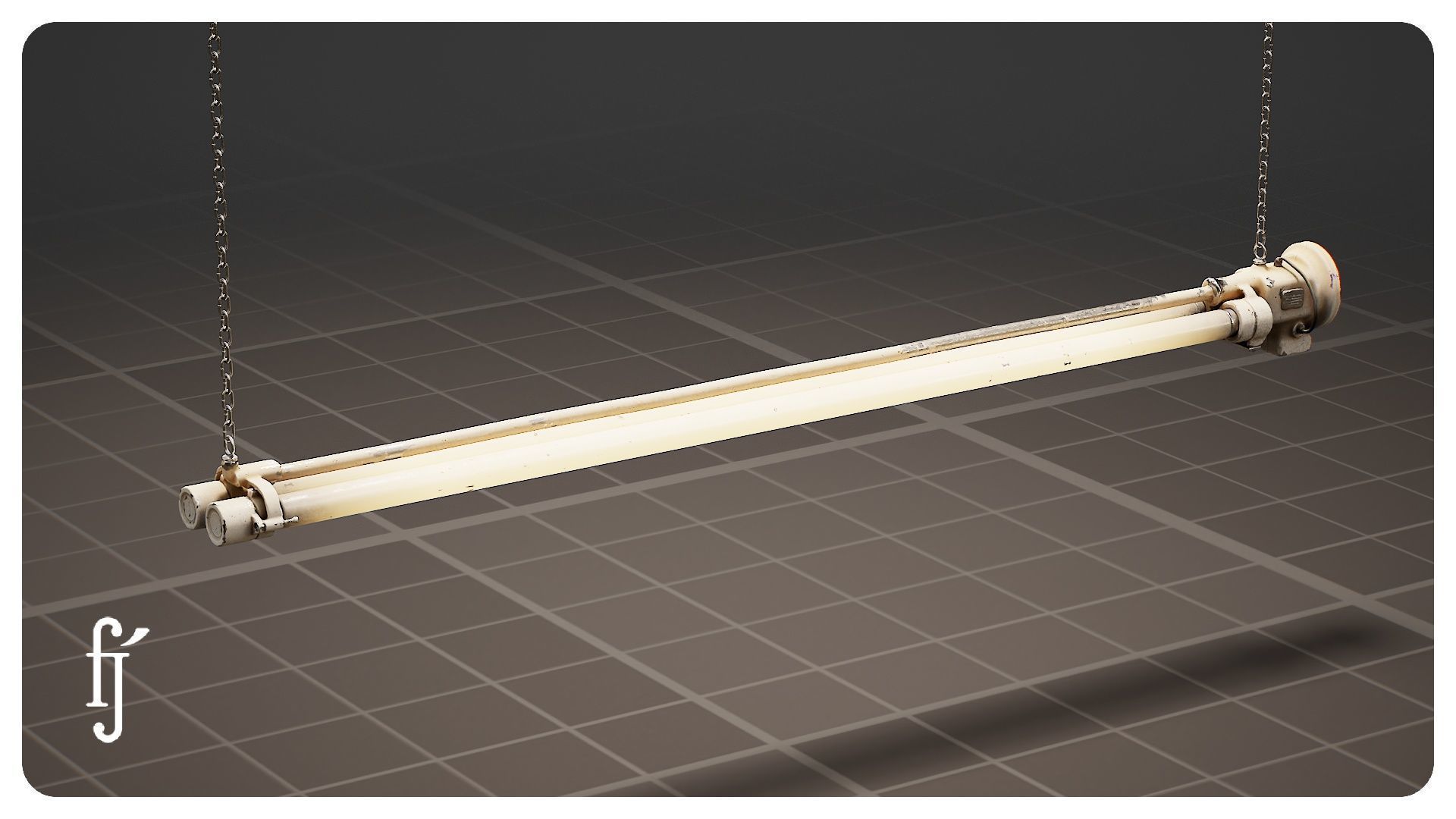 Vintage Factory Fluorescent Ceiling Lamp 3D model_2