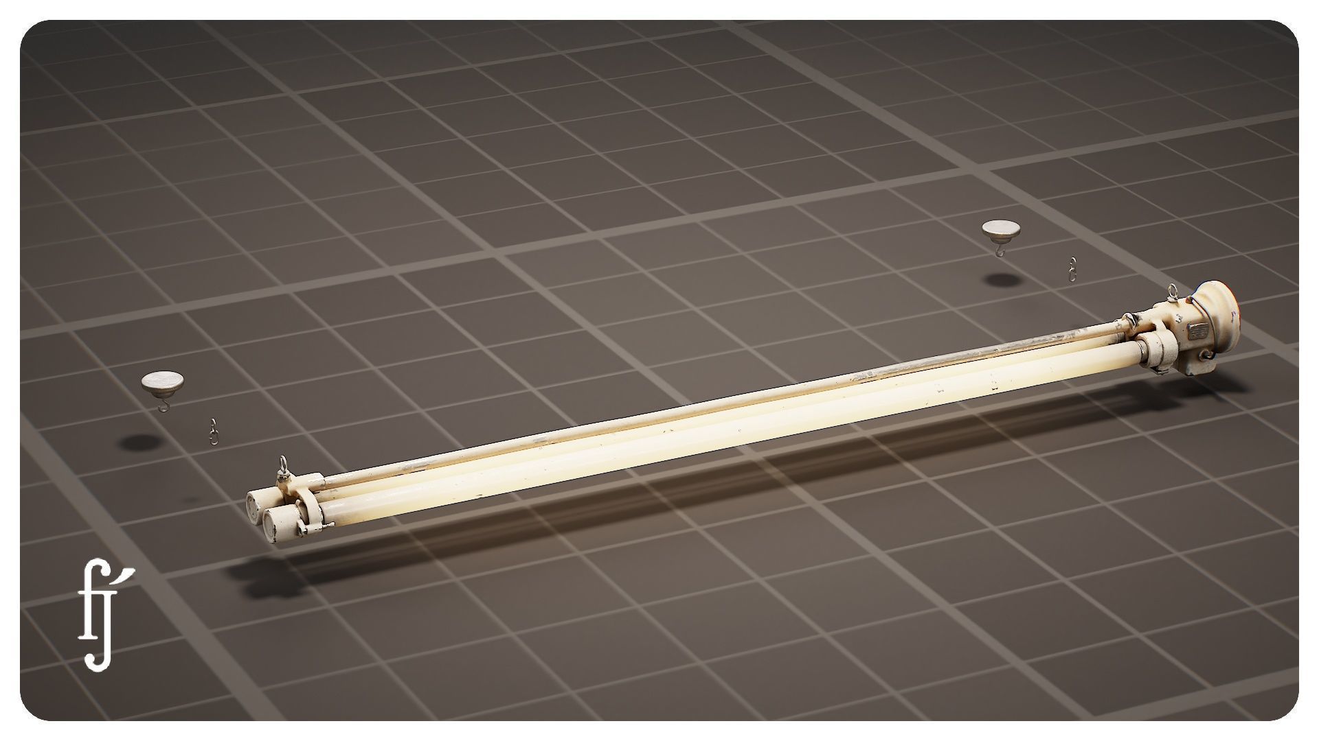 Vintage Factory Fluorescent Ceiling Lamp 3D model_11