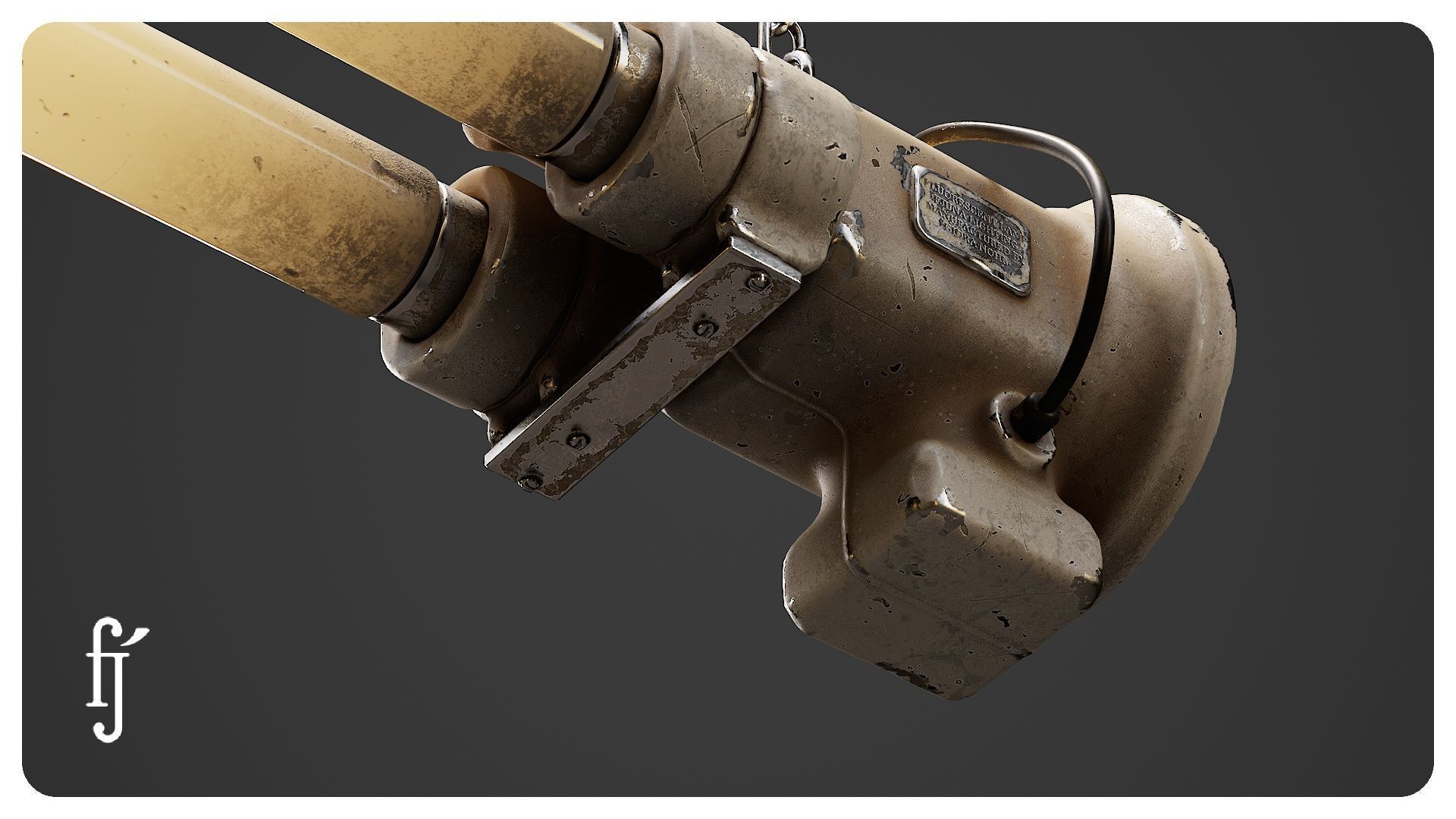 Vintage Factory Fluorescent Ceiling Lamp 3D model_1