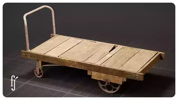 Old Worn Wooden Platform Factory Trolley