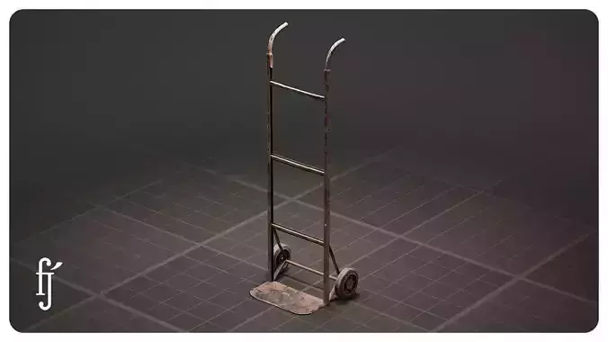 Old Rusty Metal Warehouse Hand Truck Cart Dolly Low-poly 3D model