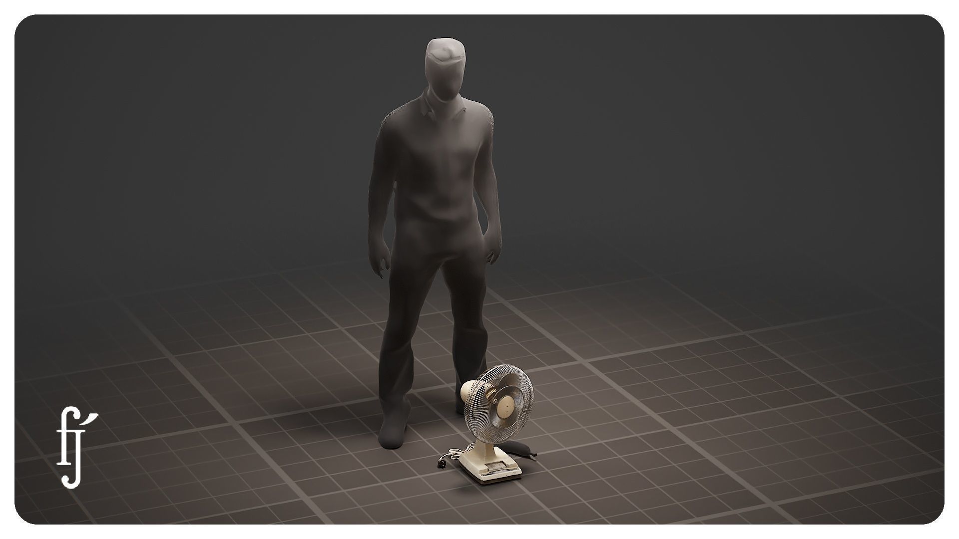 Retro Oscillating Table Fan with Guard 3D model_11