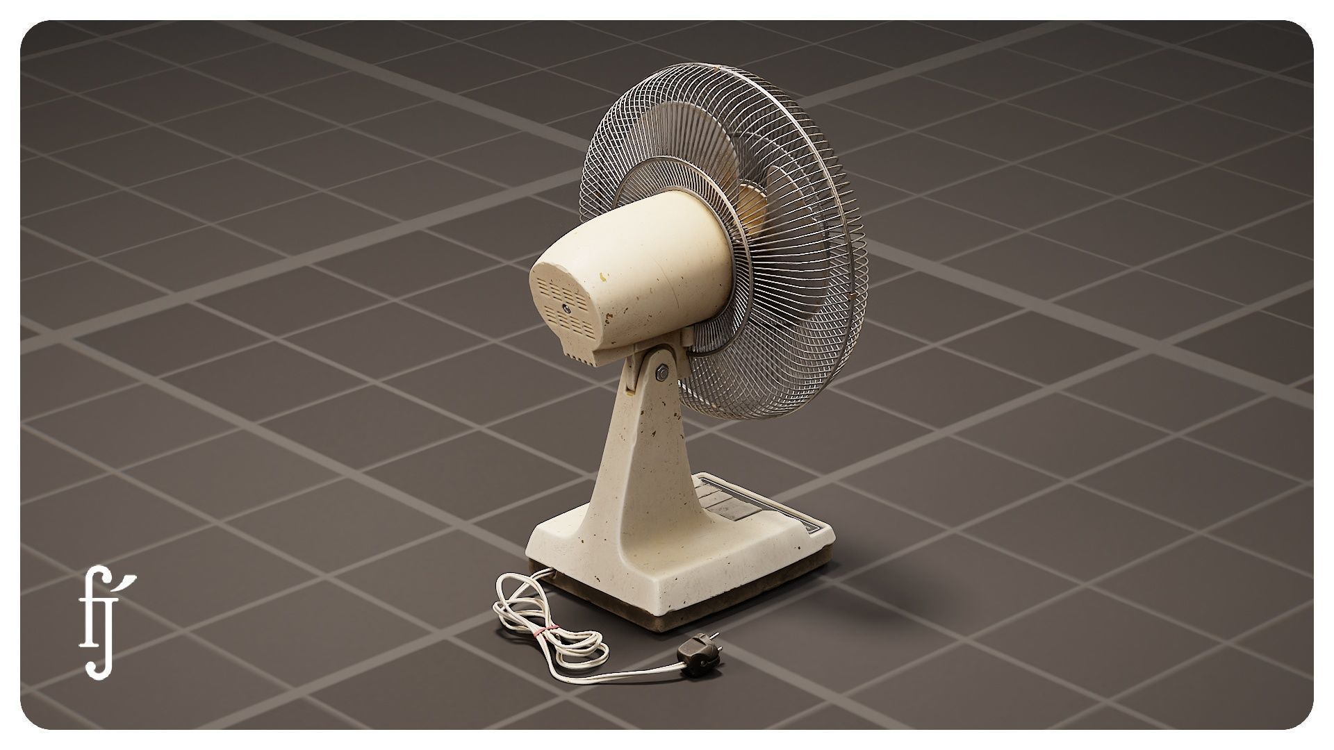 Retro Oscillating Table Fan with Guard 3D model_3