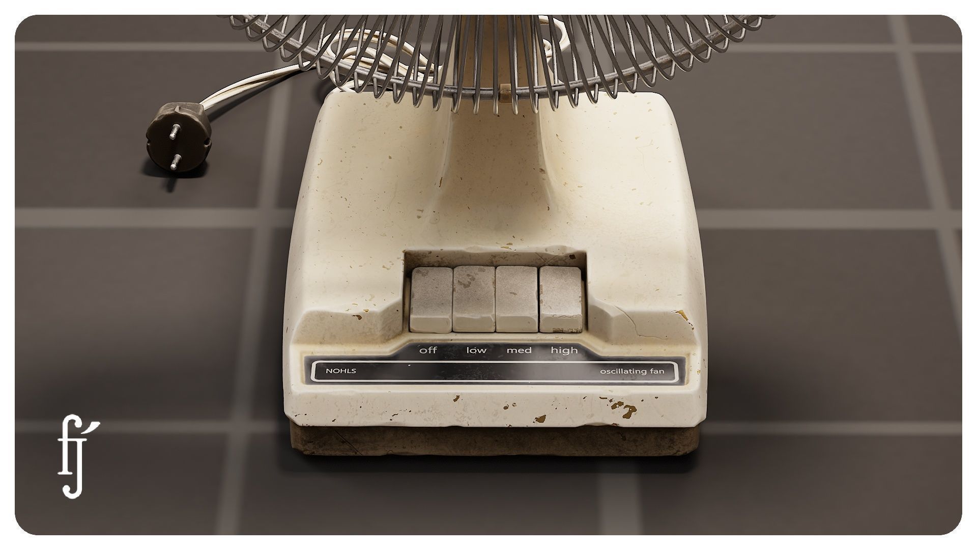 Retro Oscillating Table Fan with Guard 3D model_6