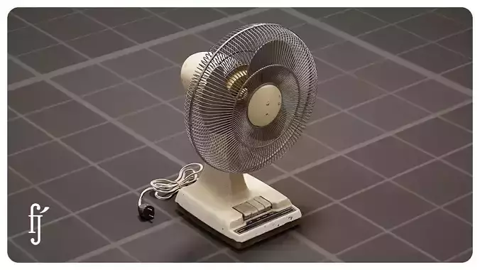 Retro Oscillating Table Fan with Guard 3D model