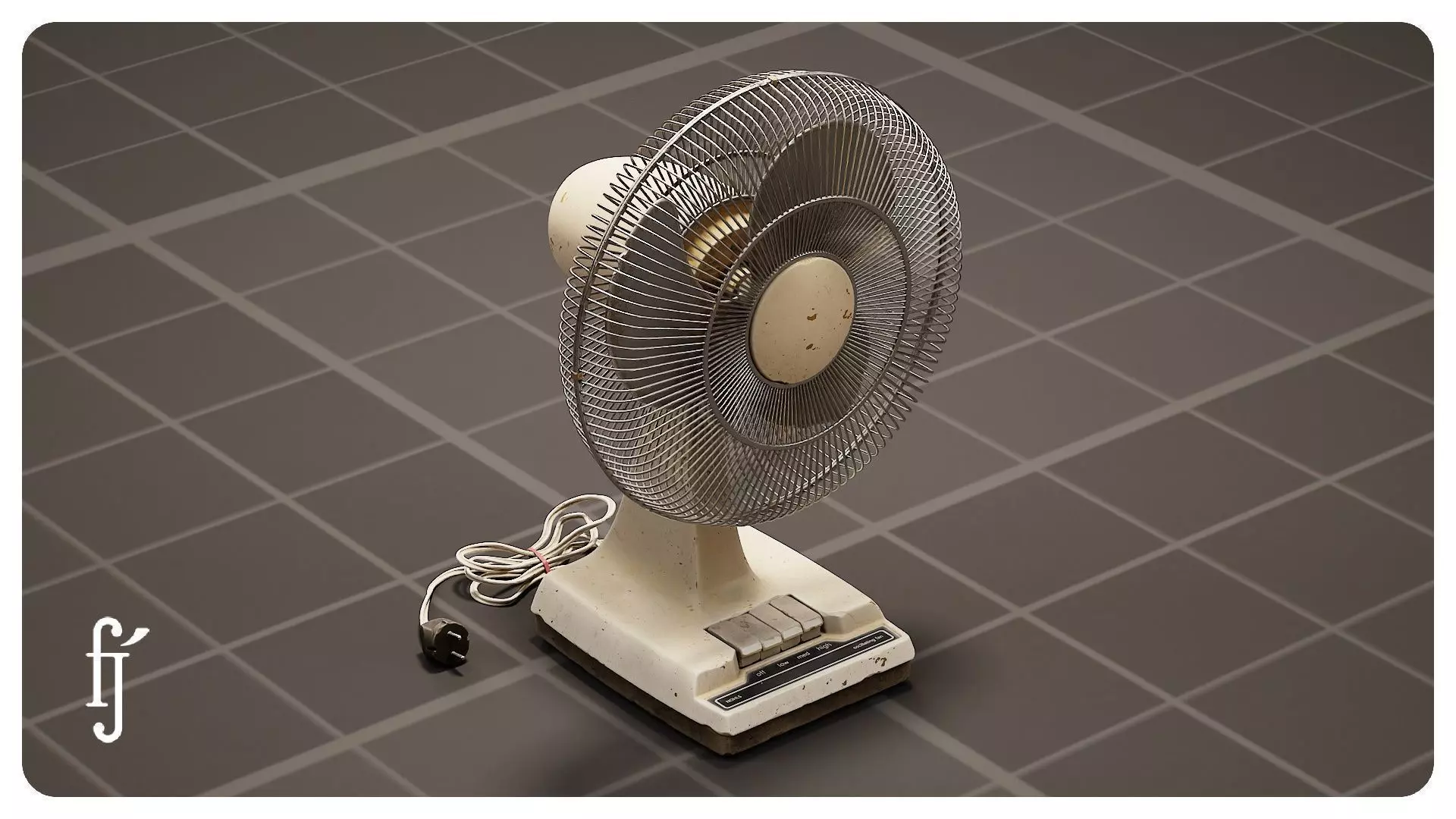 Retro Oscillating Table Fan with Guard 3D model_0
