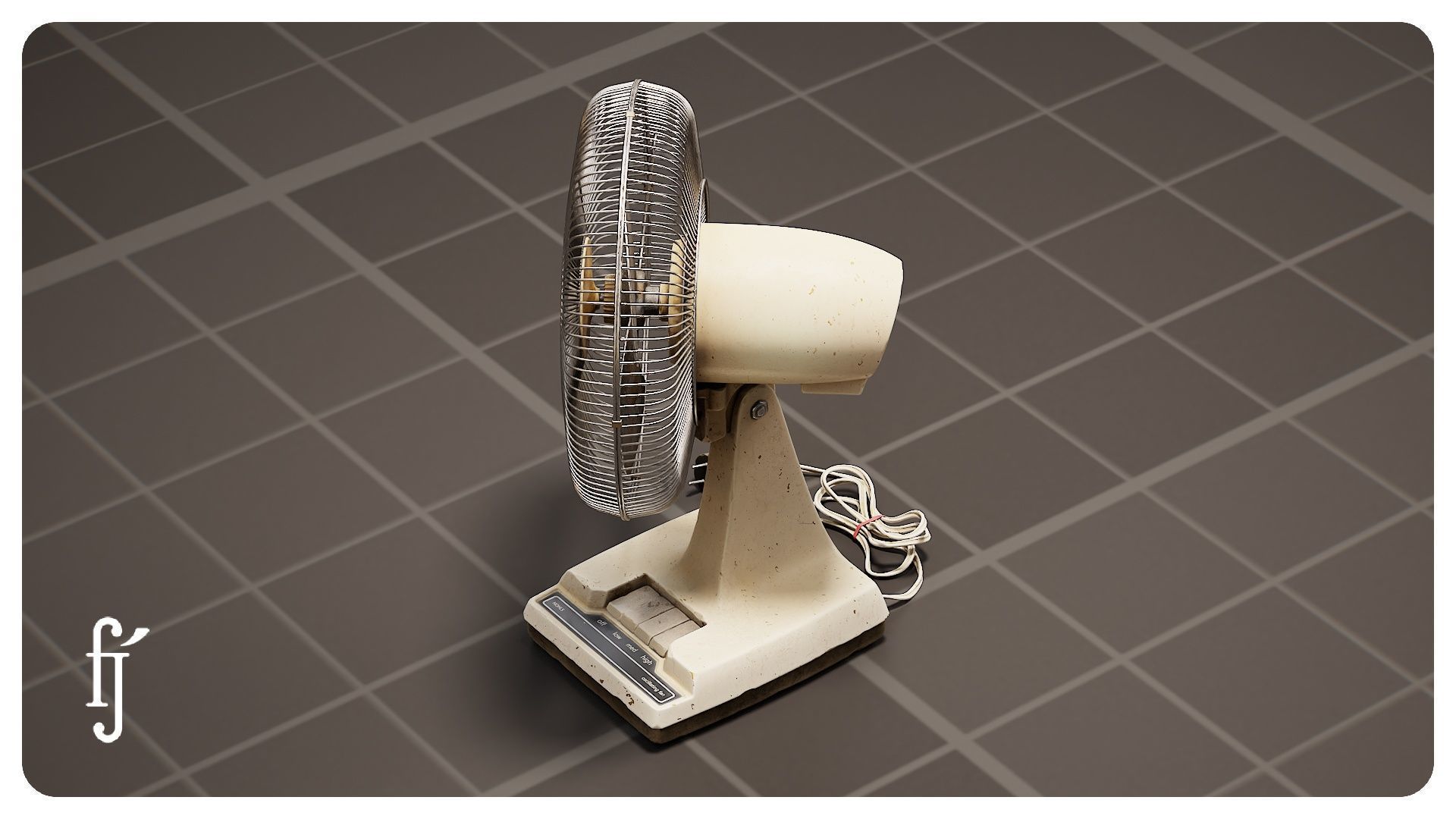Retro Oscillating Table Fan with Guard 3D model_8