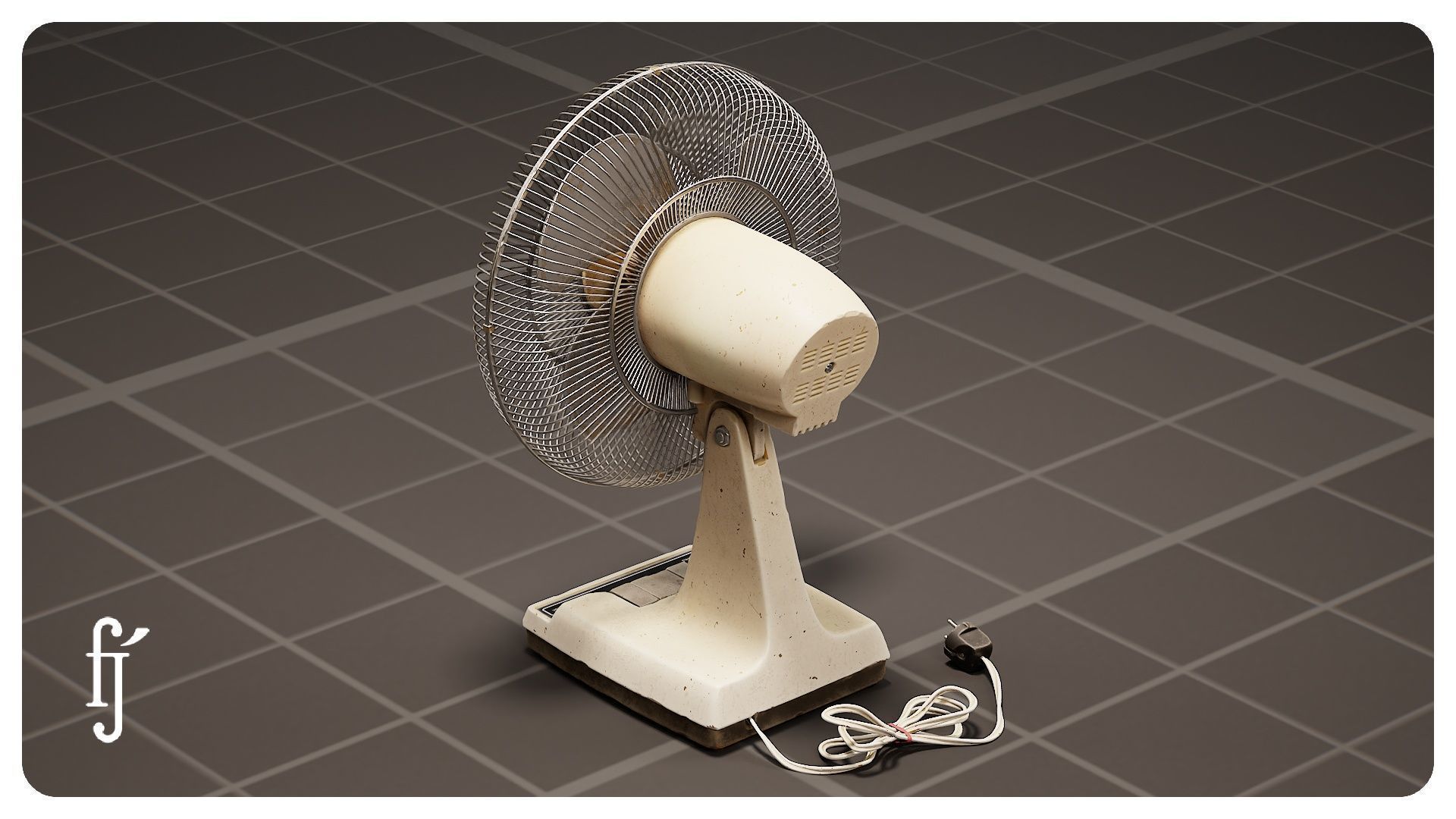 Retro Oscillating Table Fan with Guard 3D model_2